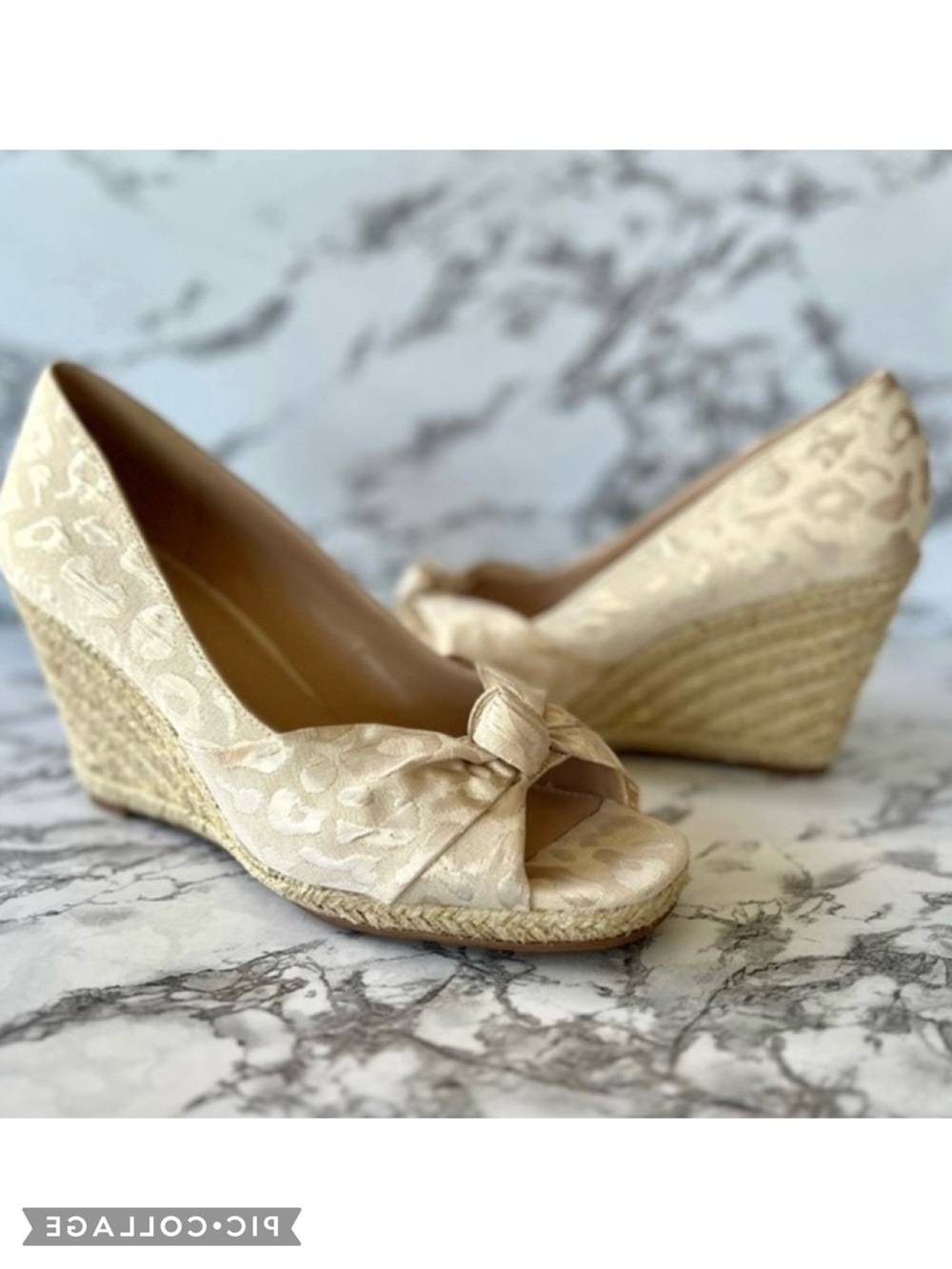 Kelly & Katie Ivala Edpadrille Wedges Beige Gold Metallic Animal Print 8.5